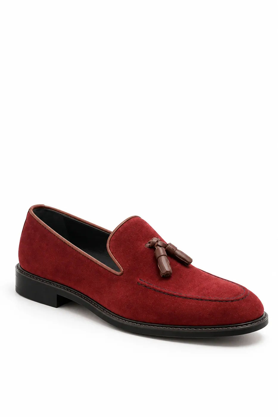 3 Püsküllü Süet Loafer Bordo görsel 4