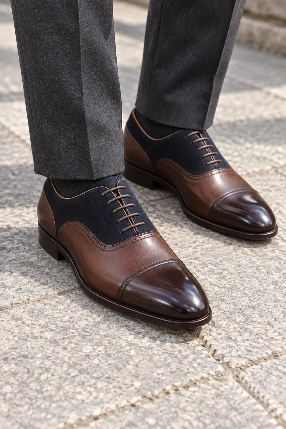 304 Süet Detaylı Oxford — Kahve