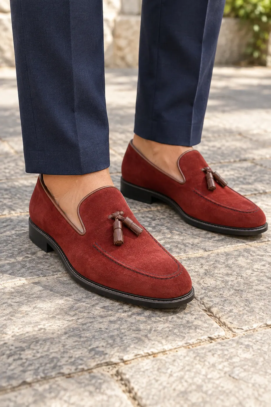 3 Püsküllü Süet Loafer — Bordo