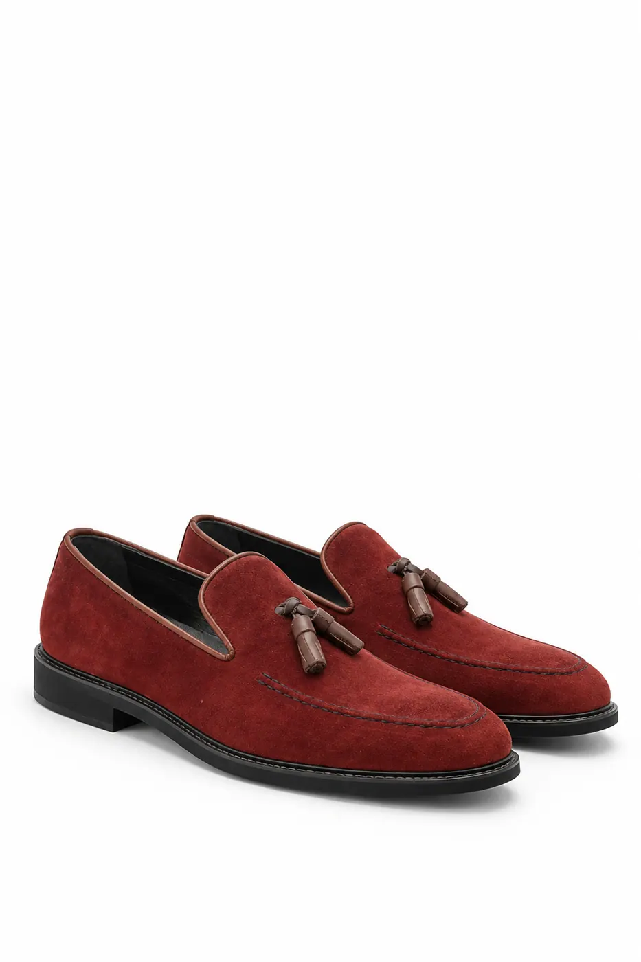3 Püsküllü Süet Loafer Bordo görsel 3